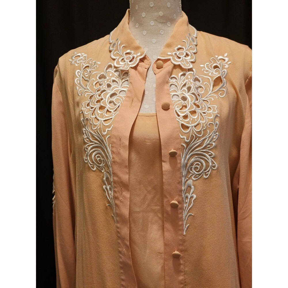 NWT Bob Mackie Silk Button Down W/ White Embroidery & Matching Shell Large